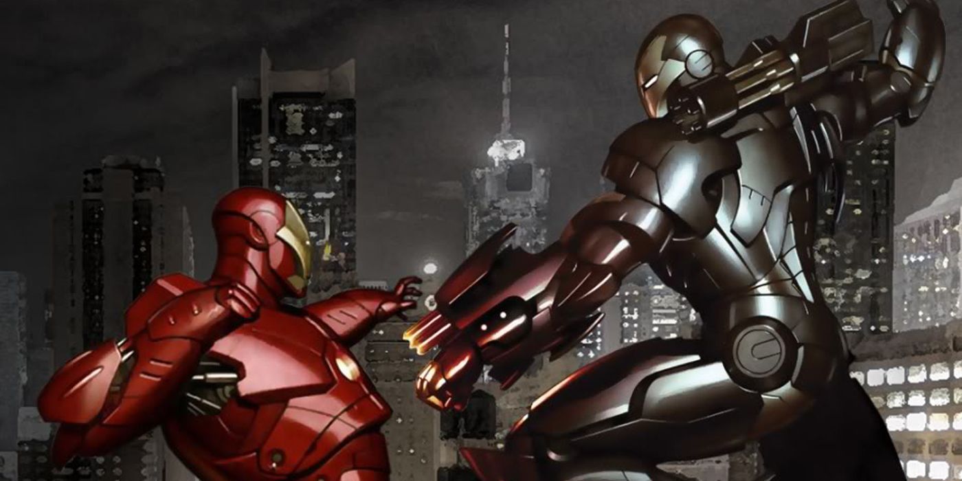 Iron Man fighting War Machine in the comics.