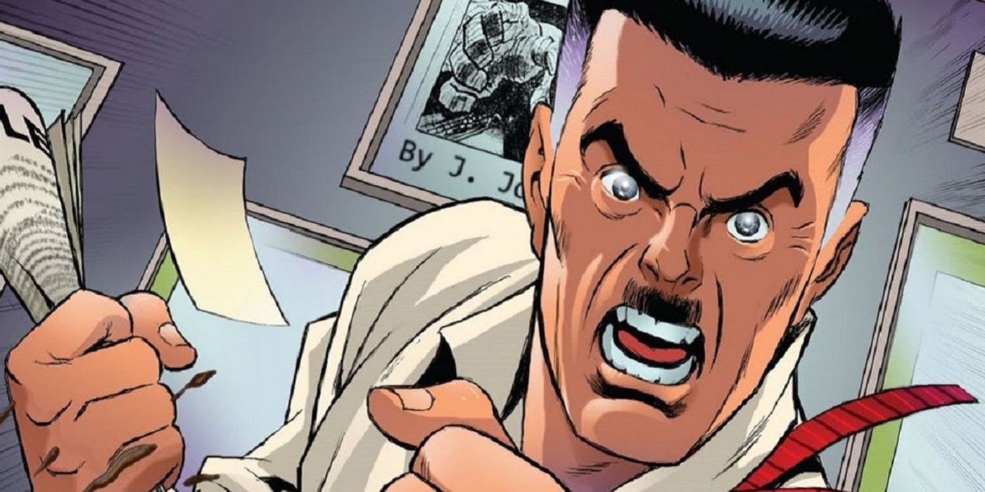 J Jonah Jameson angrily yelling in Marvel comics.