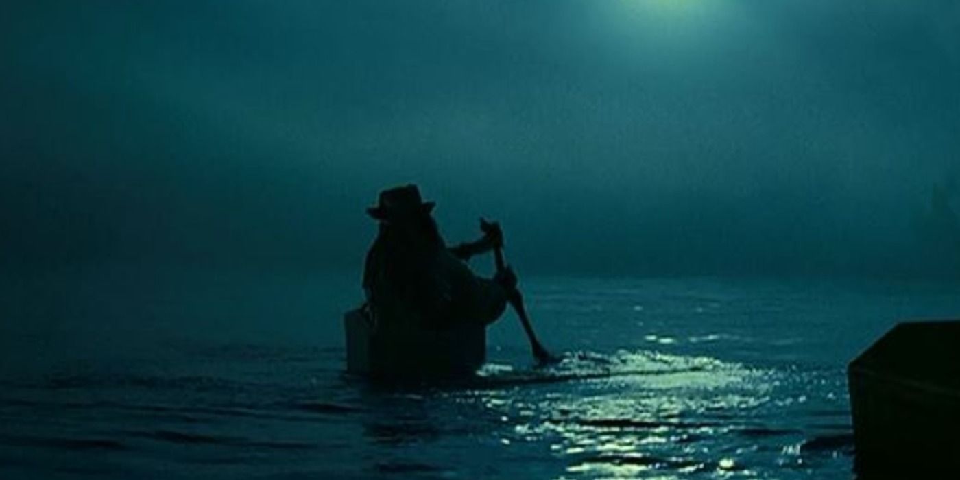 Jack Sparrow rides in a coffin