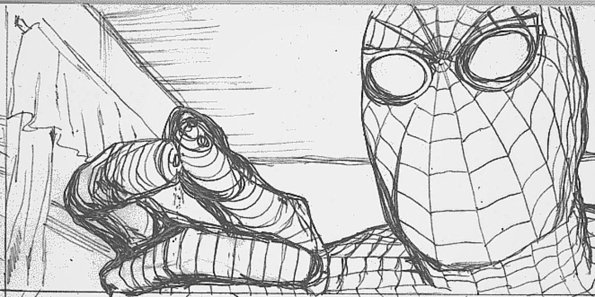 A storyboard for James Cameron's Spider-Man.