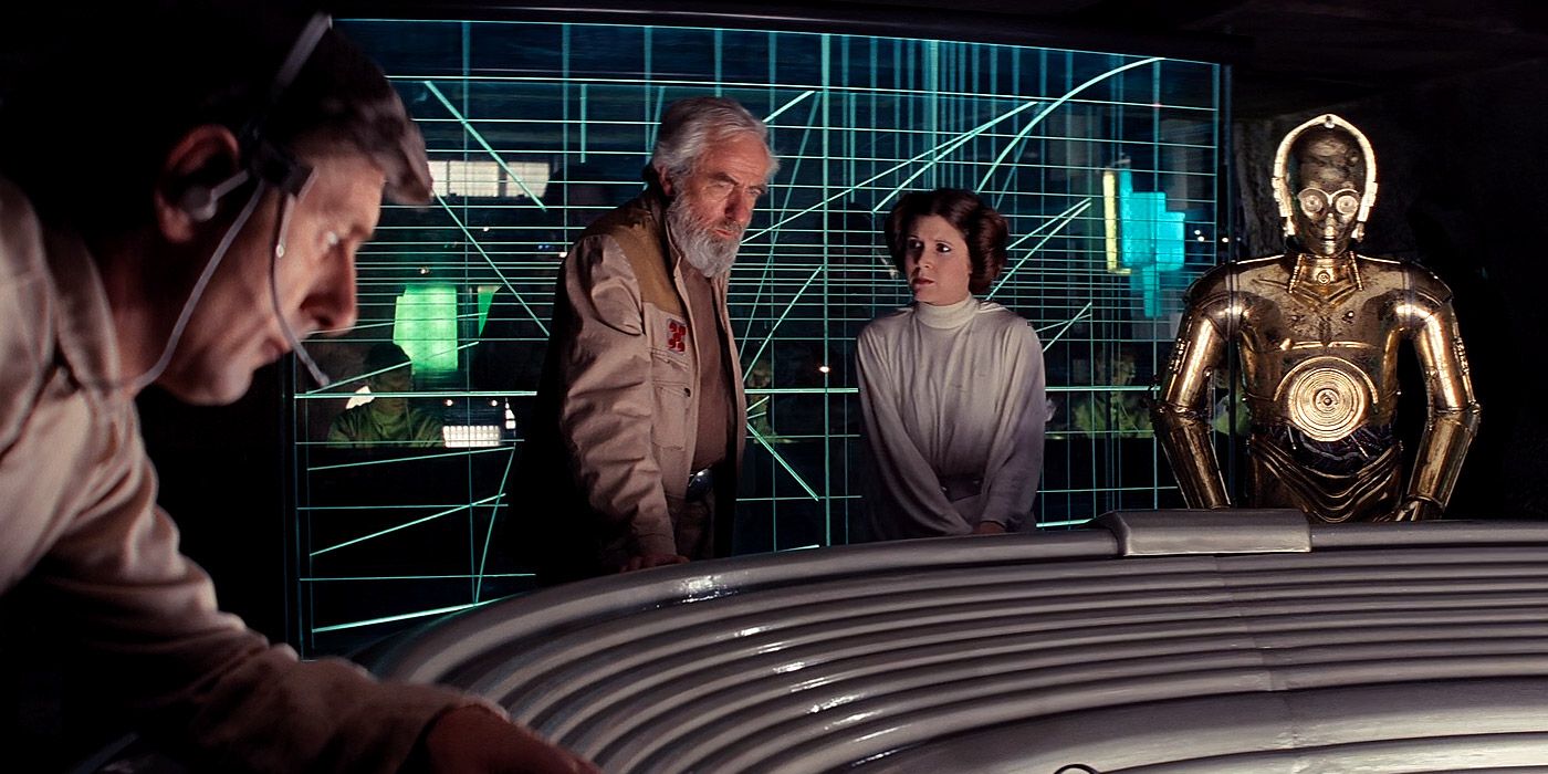 General Dodonna and Princess Leia during the Battle of Yavin in Star Wars