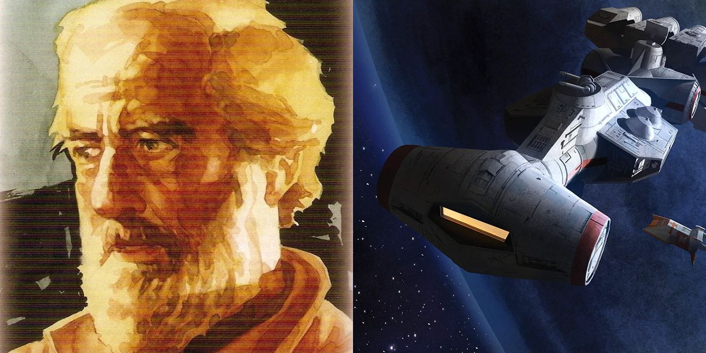 Split image of Jan Dodonna and a ship named in his honor in Star Wars
