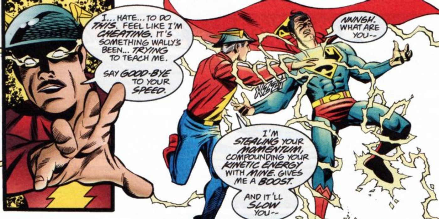 Jay Garrick sapping Superman's speed in the Flash/Superman comic