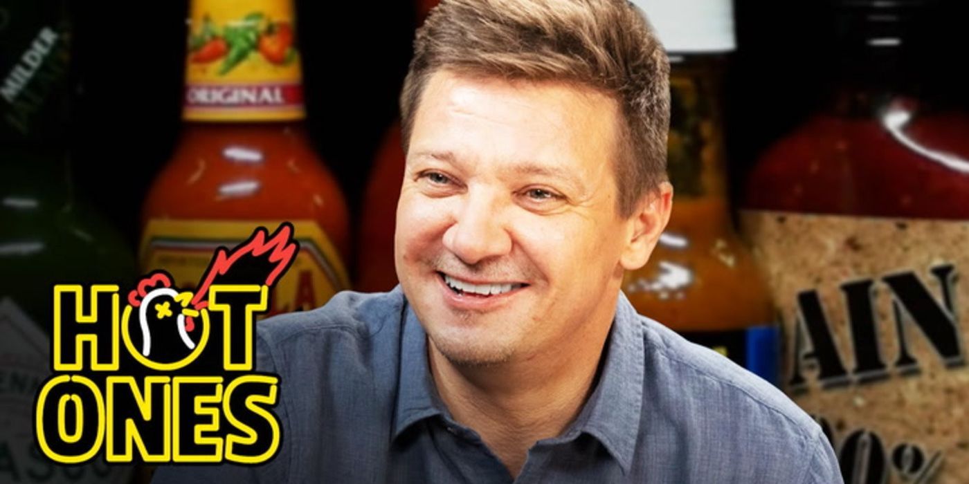 Jeremy Renner smiling as he talks on Hot Ones