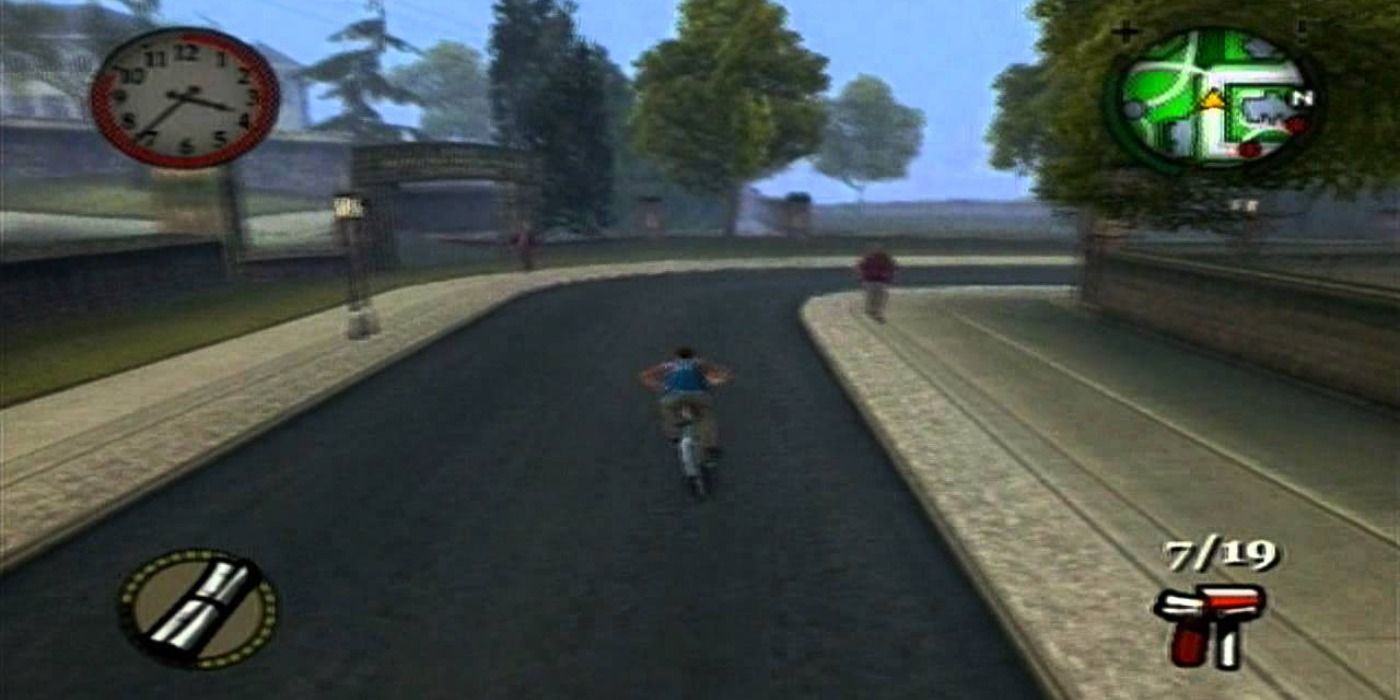 Jimmy cycles around Bullworth in Bully