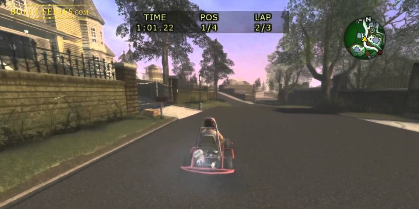 Jimmy races in a go-kart in Bully