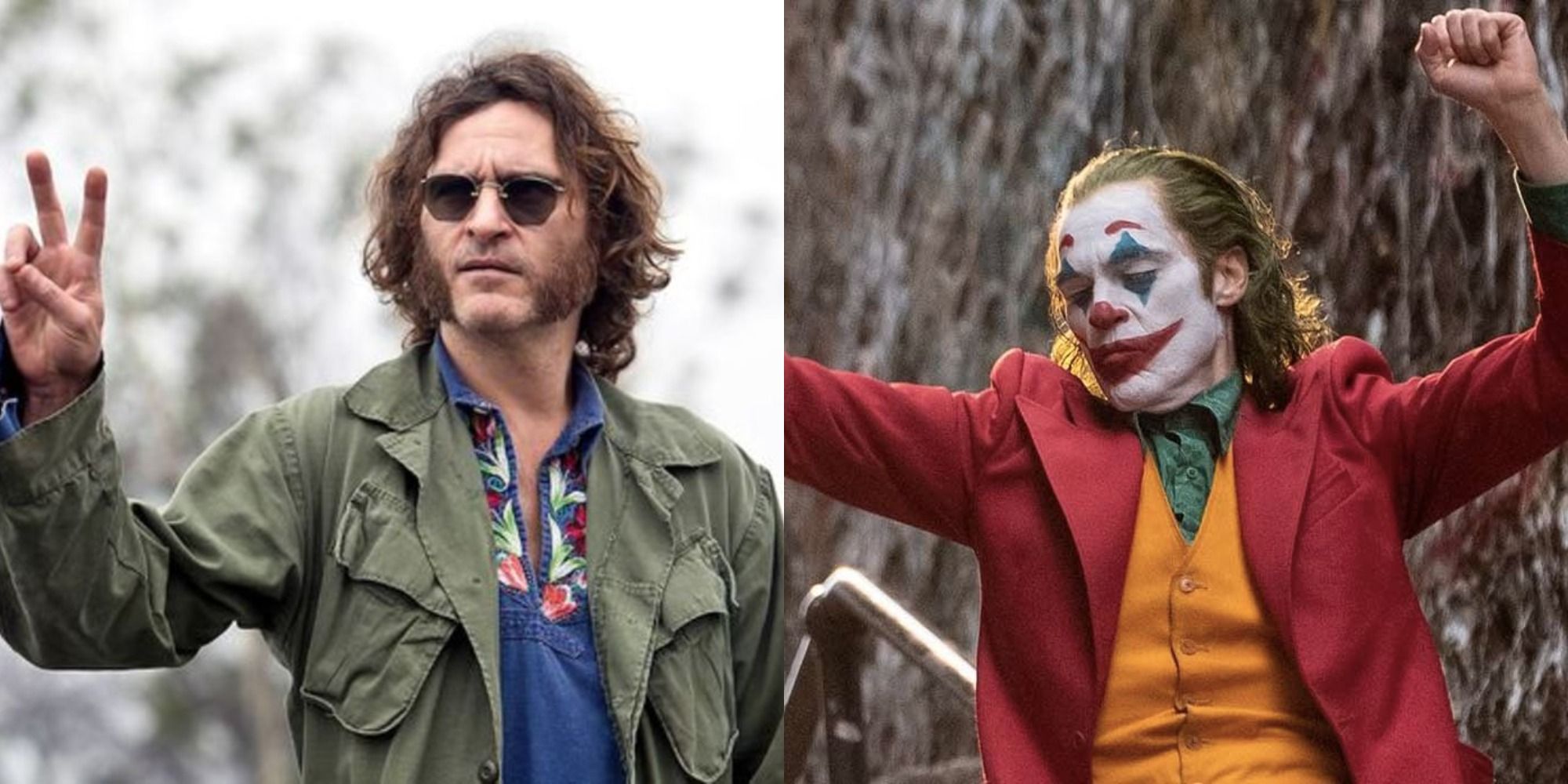 Split image of Joaquin Phoenix in Inherent Vice and Joker