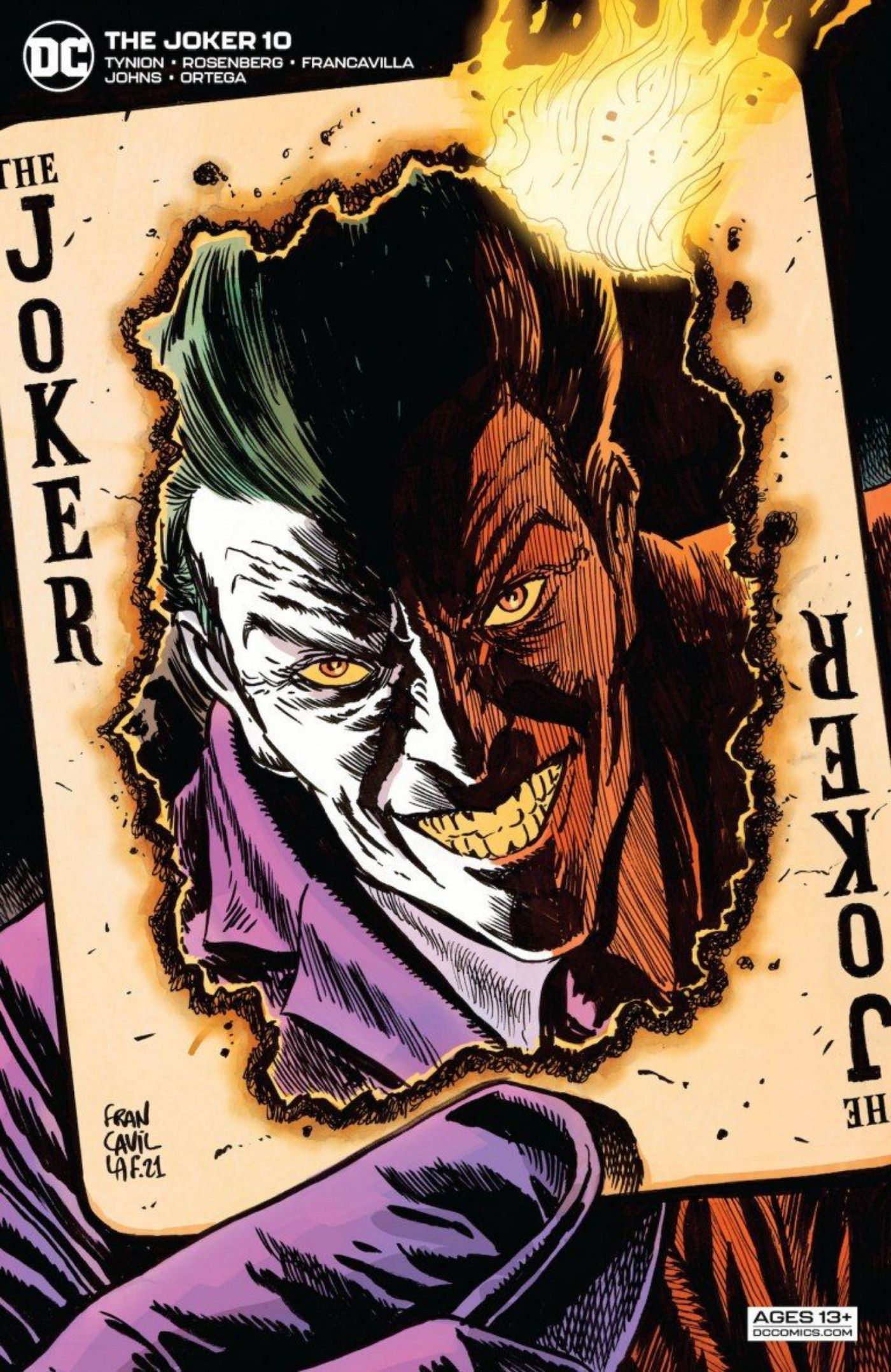 Joker 10 preview cover, showing Joker looking through a burning Joker playing card