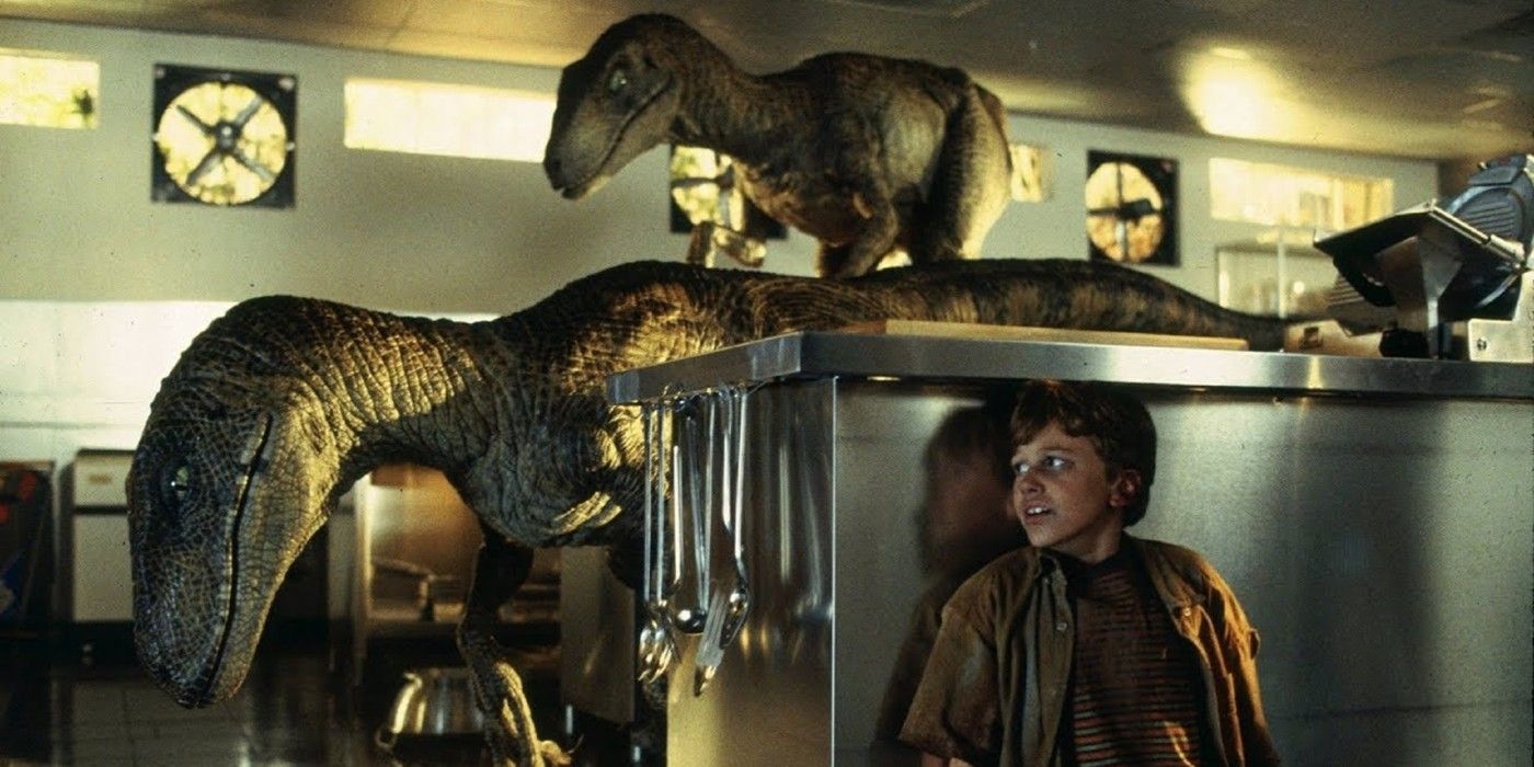 Raptor walk through the kitchen in Jurassic Park