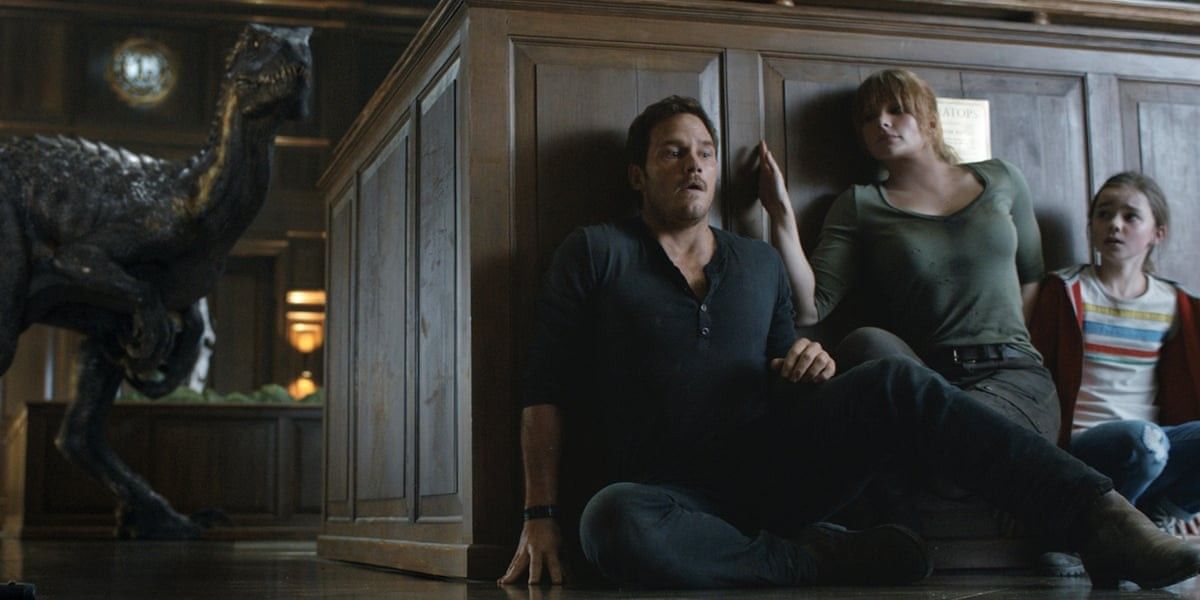 Claire and Owen hide in Jurassic World: Fallen Kingdom