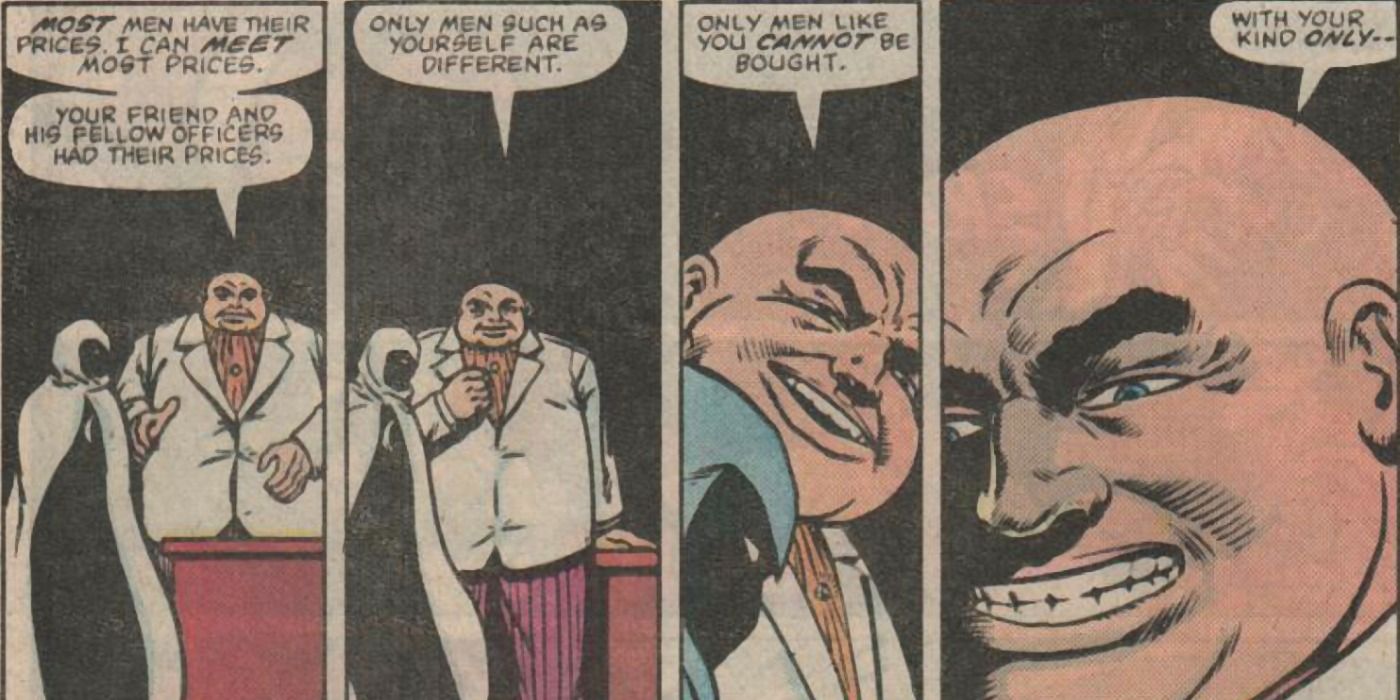 Kingpin confronts Moon Knight in Marvel Comics.