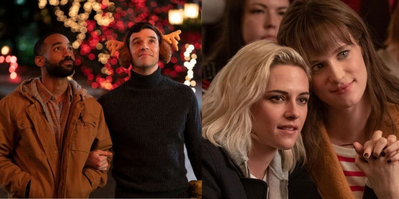 Split Image of the main couples in Single All The Way and Happiest Season