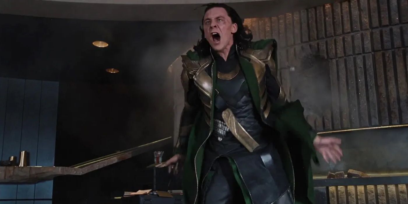 Loki shouts at Hulk before being smashed
