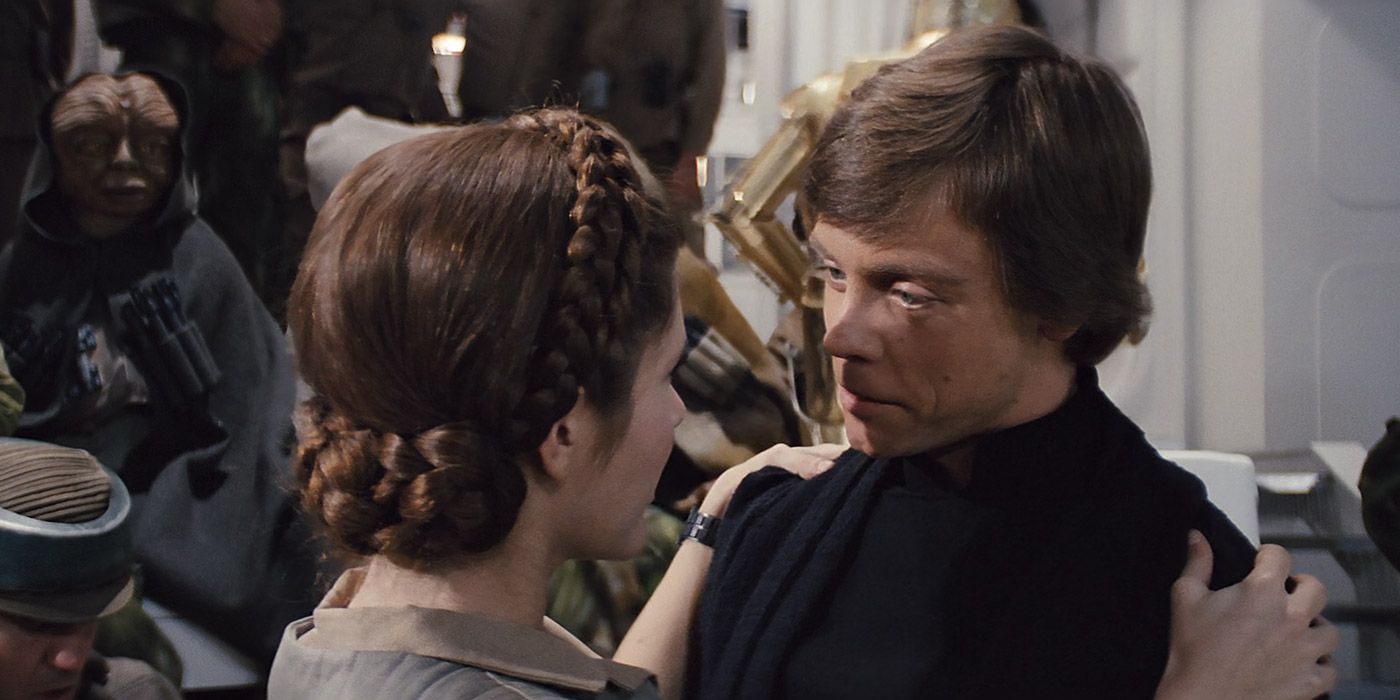 Luke Skywalker greets Leia in Return of the Jedi