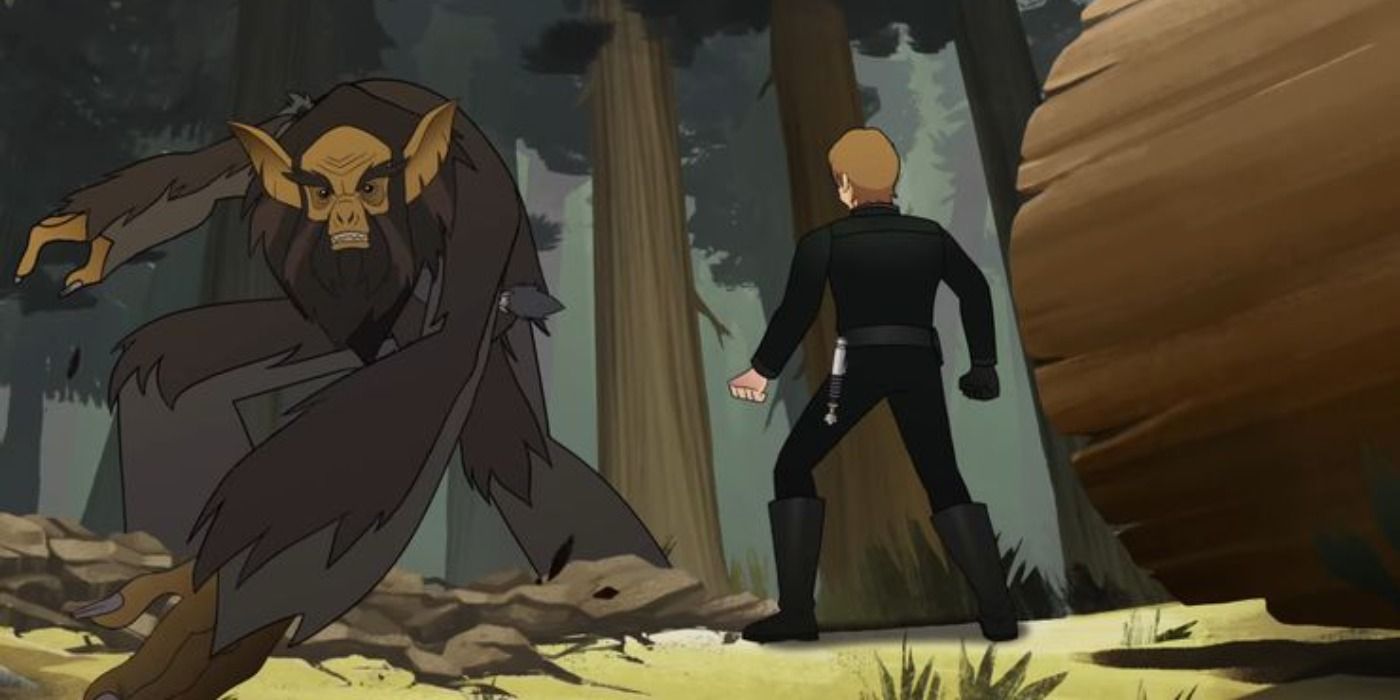 Luke defends Endor and the Ewoks against the Gorax in Star Wars Forces of Destiny
