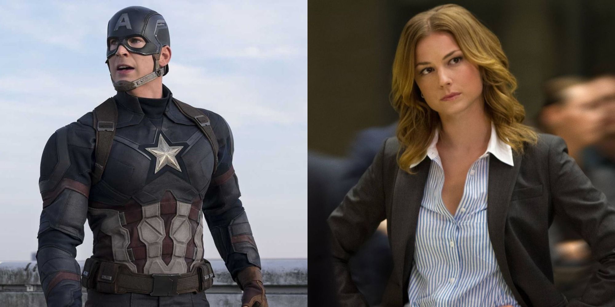 Split image showing Captain America and Sharon Carter in the MCU