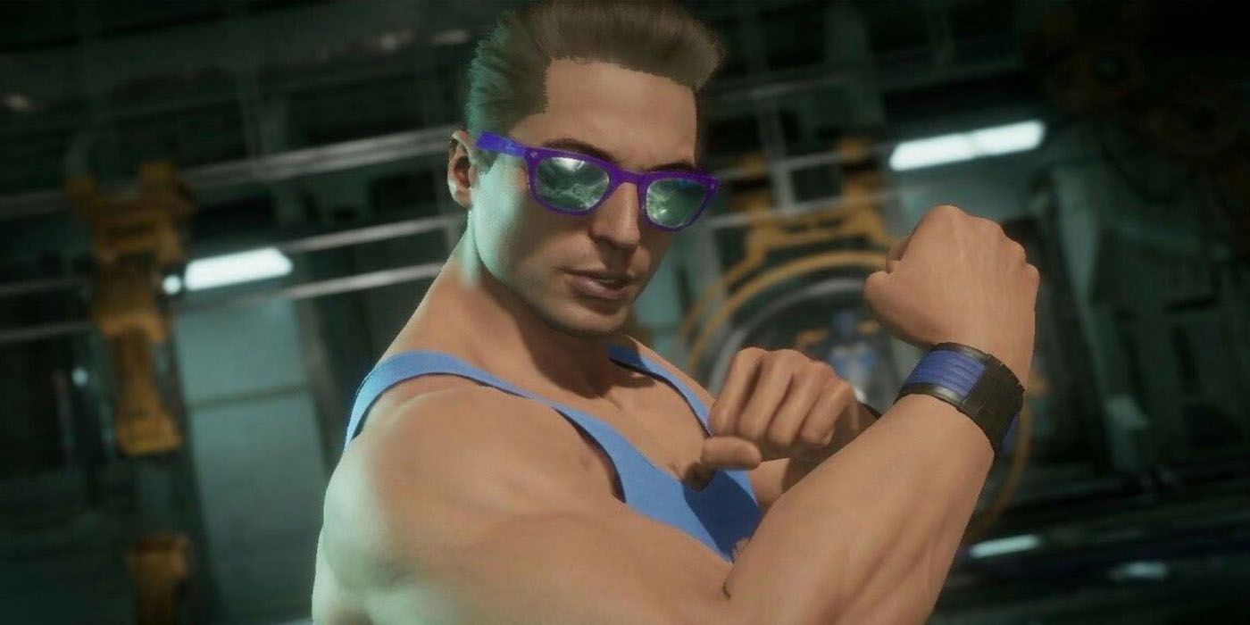 Johnny Cage flexing and posing in Mortal Kombat 11