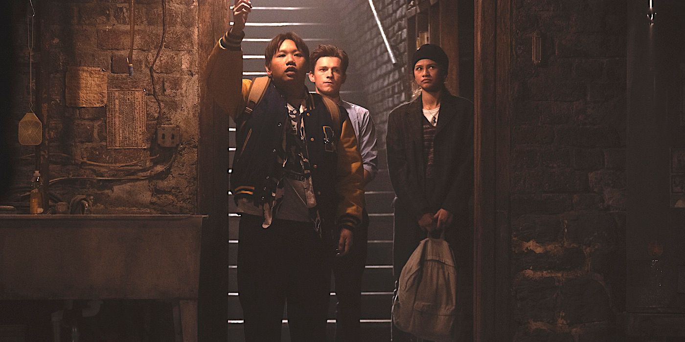 Ned, MJ, and Peter enter the Undercroft in Spider-Man: No Way Home.