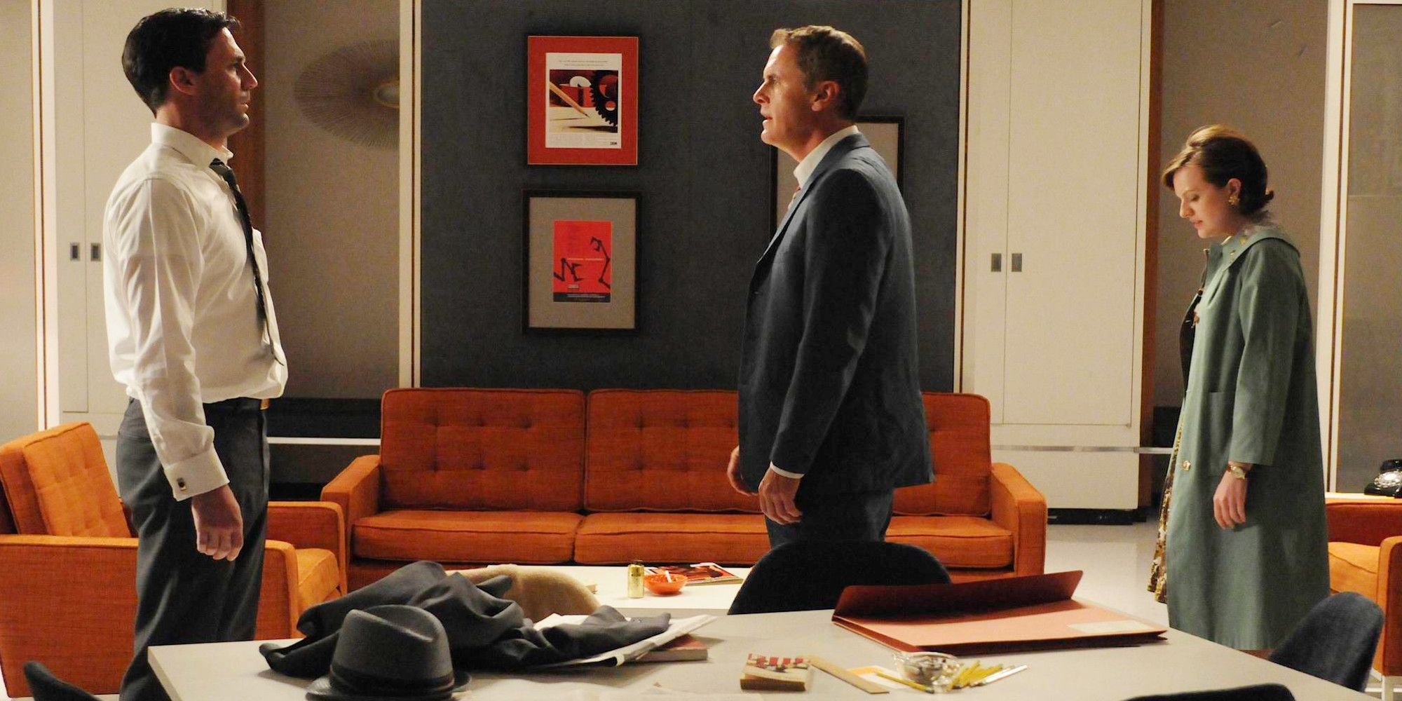 Don confronts Duck and Peggy at the office in Mad Men.