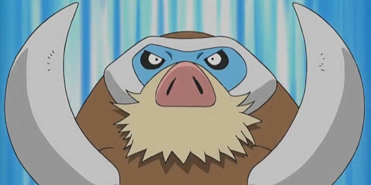 Mamoswine in the middle of a Pokemon fight scene