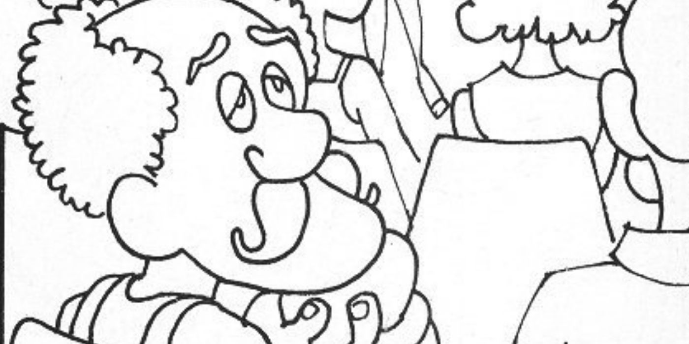 The original bald Mario looking sad in a coloring book