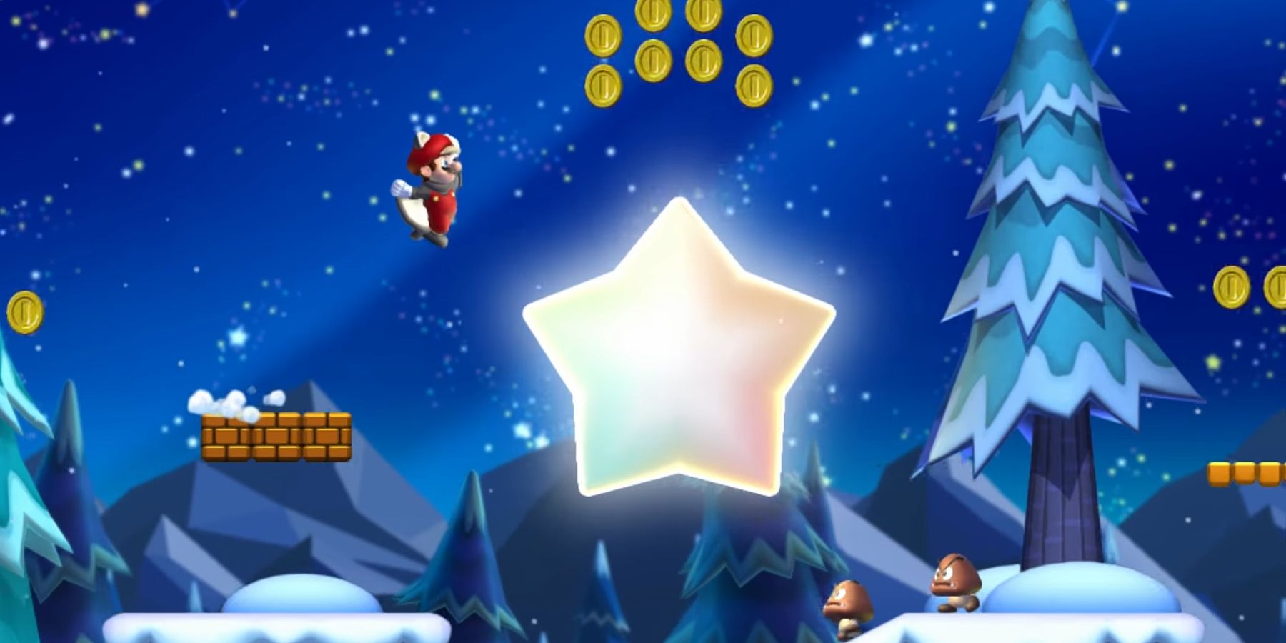 Mario leaping through the air in Spinning Star-Sky in New Super Mario Bros. U
