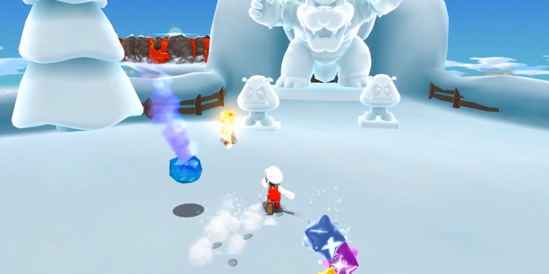 Mario running through Freezy Flake Galaxy in Super Mario Galaxy 2