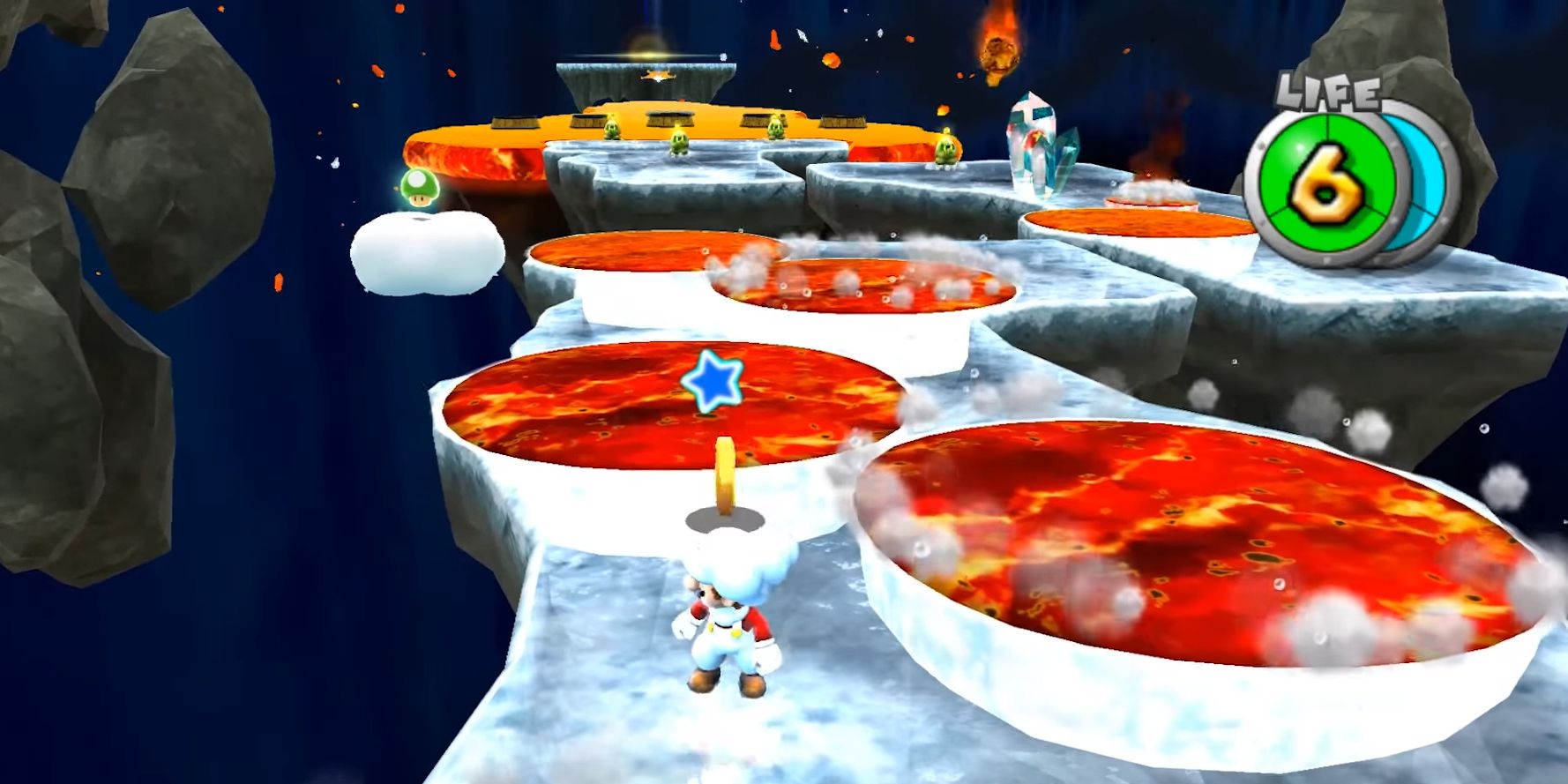 Mario traveling through Shiverburn Galaxy in Super Mario Galaxy 2