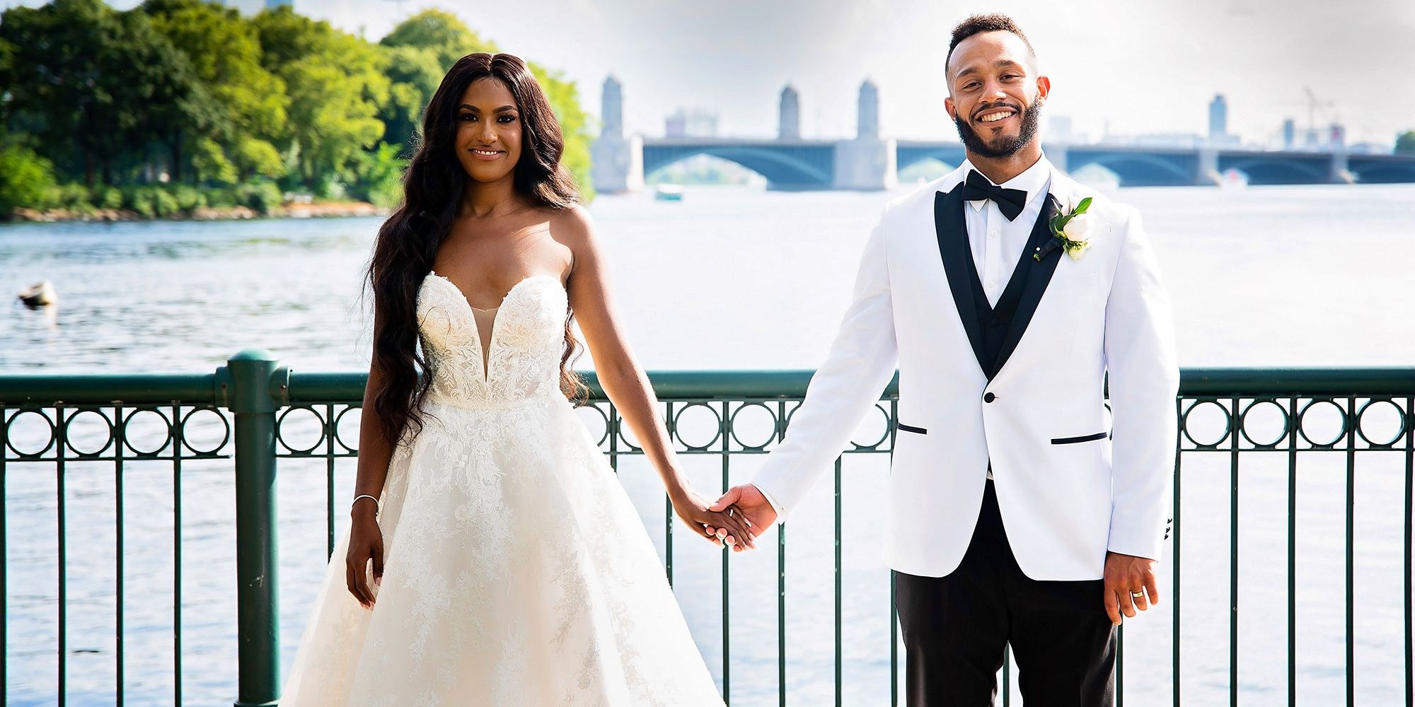 Married at First Sight Season 14 katina & olajuwon in wedding attire, holding hands