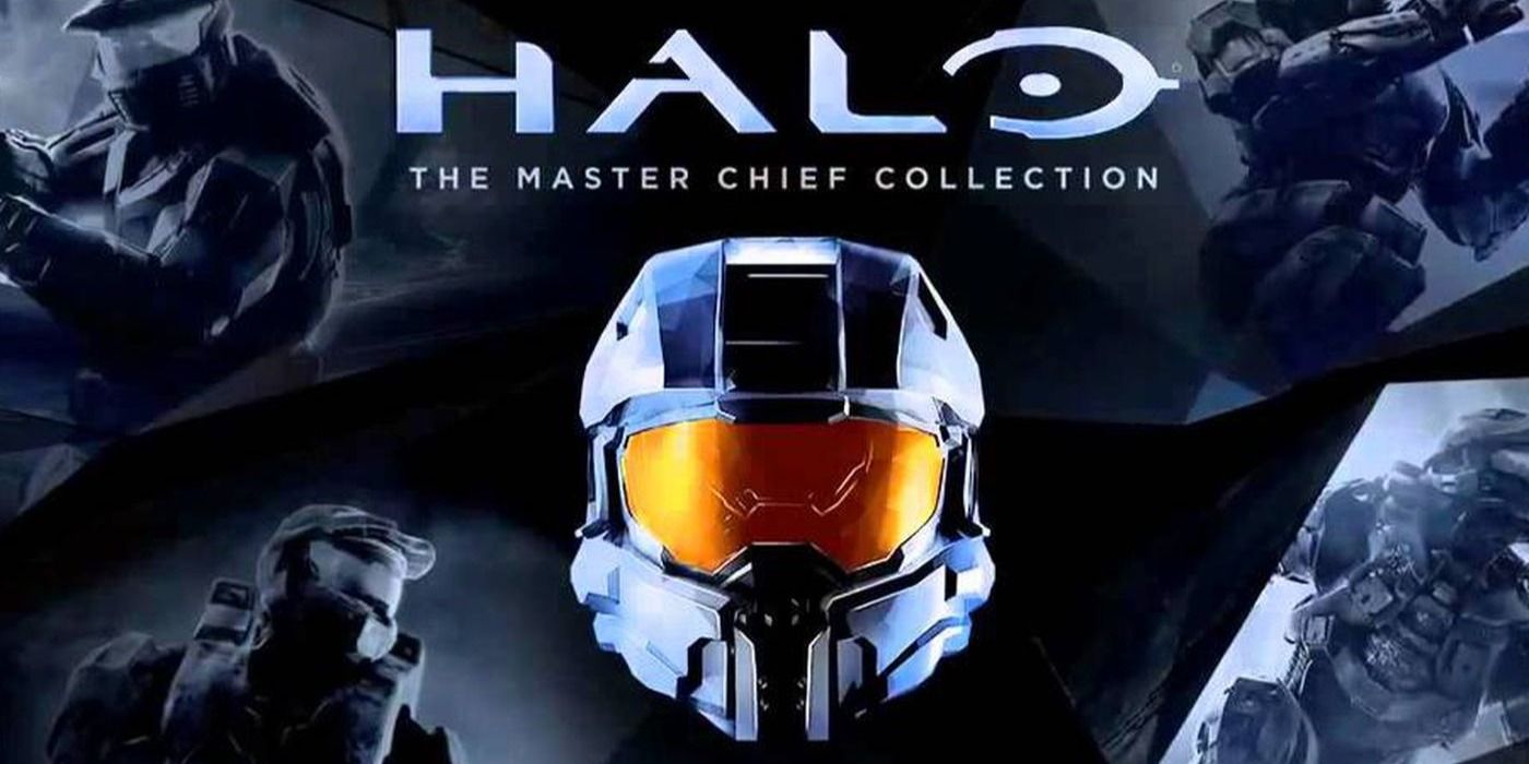 Cover art for The Master Chief Collection featuring Chief's helmet and his depictions from various games