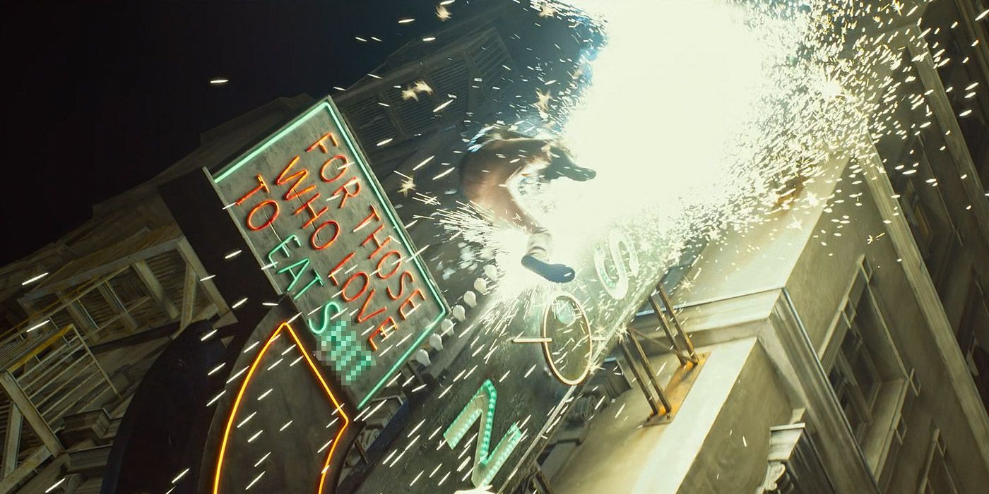 Bugs slides down a sign in The Matrix Resurrections