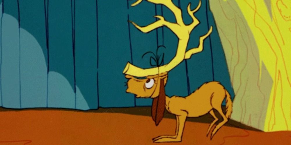 Max the dog in the original Grinch movie with reindeer antlers on his head