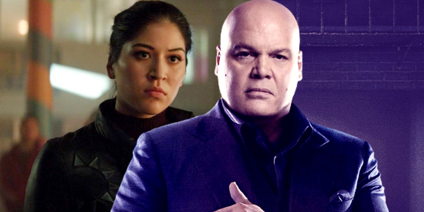 Blended image of Maya Lopez aka Echo in Hawkeye and Kingpin Wilson Fisk in Daredevil