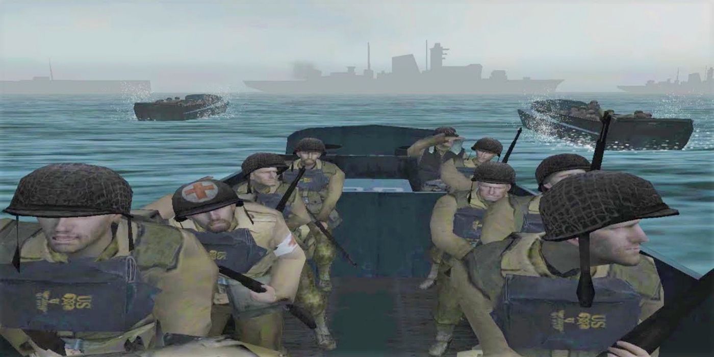 A screenshot of the D-Day mission from Medal of Honor: Frontline.