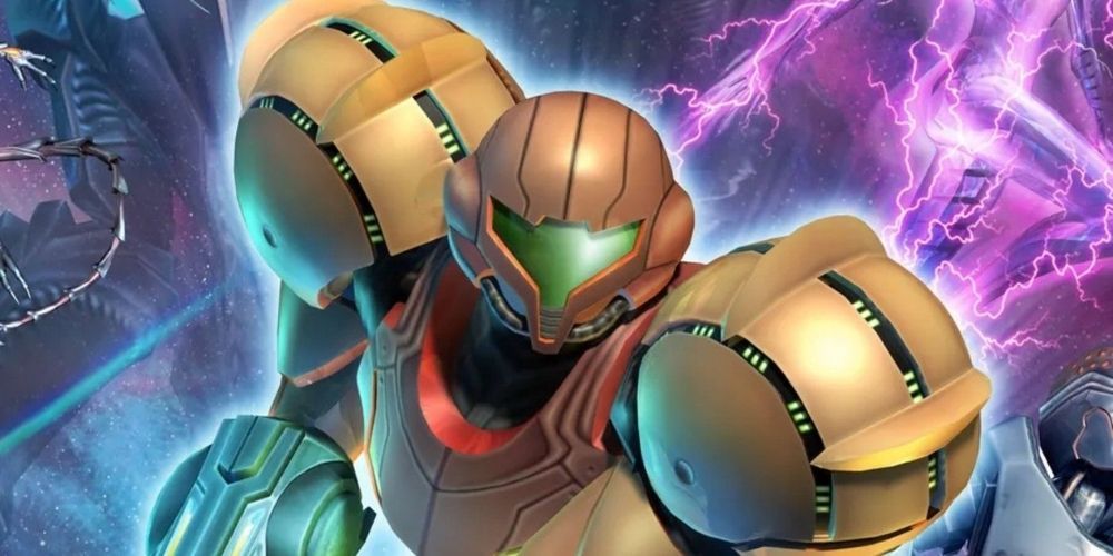 Samus stands in space in an image from Metroid Prime