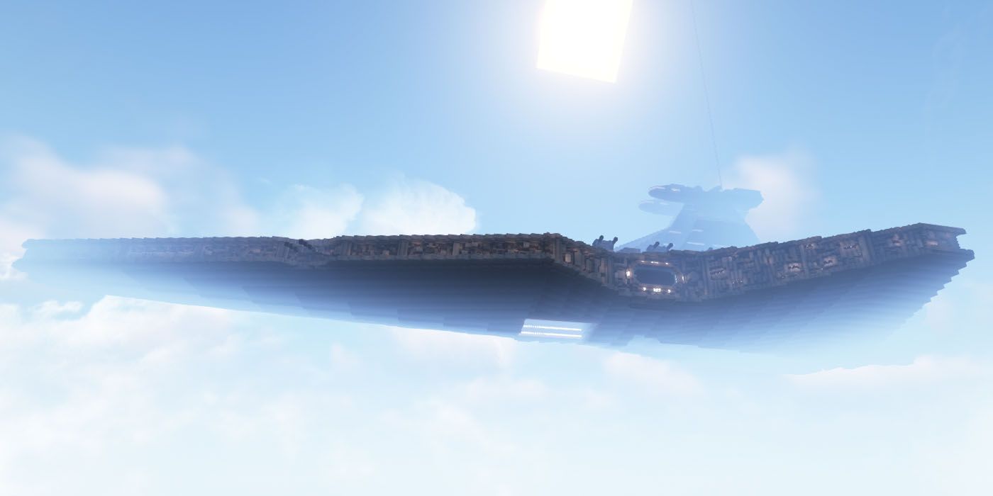Minecraft Star Destroyer Build Looms Menacingly Through The Clouds