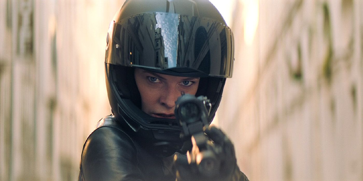 Ilsa aiming an assault rifle in Mission Impossible: Rogue Nation
