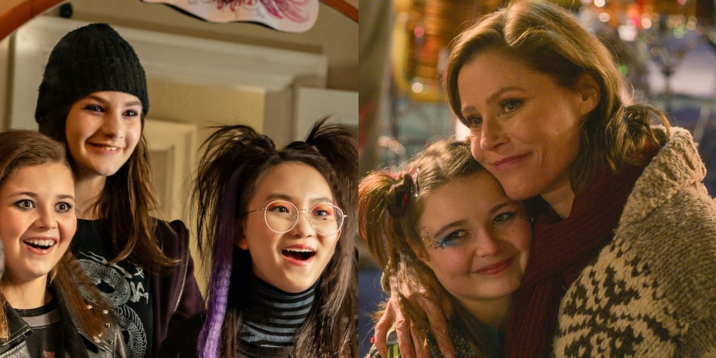 Split image of Beverly, Nicky, and Ellen smiling and Beverly and Gail hugging in Mixtape