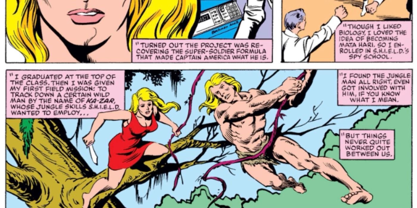 Mockingbird encounters Ka-Zar in Marvel Comics.