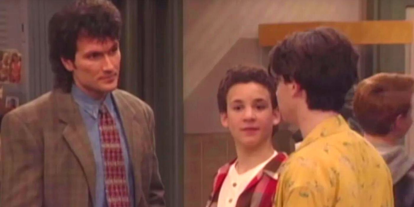 Mr. Turner talking to Cory and Shawn in the hallway in Boy Meets World