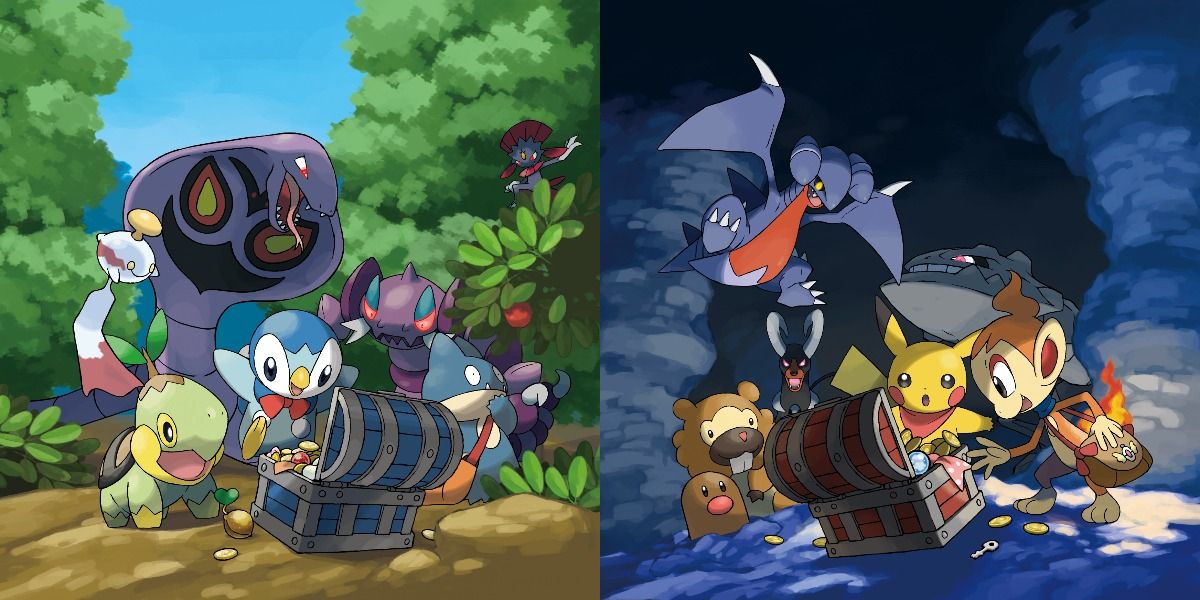 Split image of Explorers of Time/Darkness cover art with teams discovering treasure
