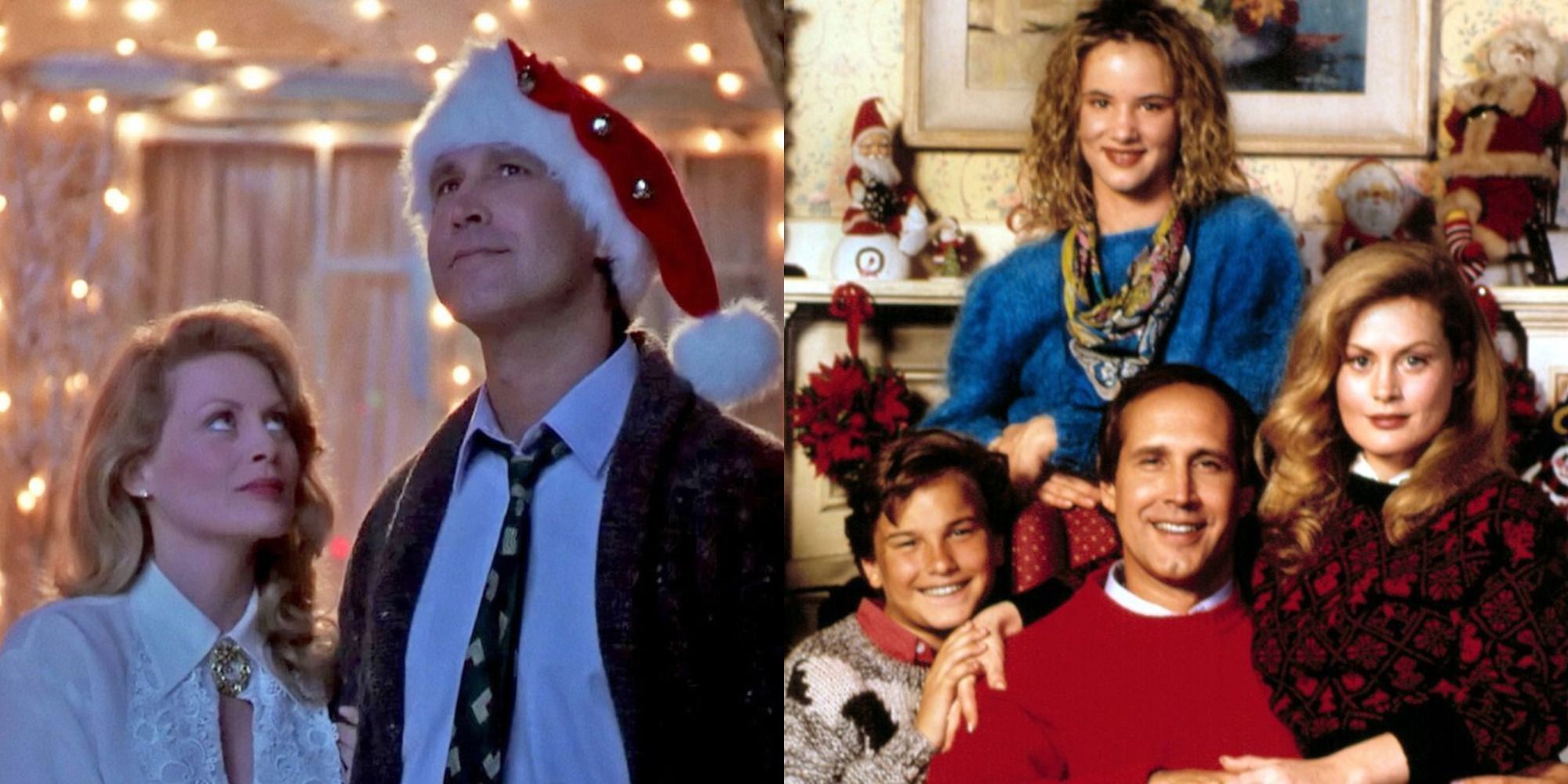 Split image showing Clark and Ellen outside, and the Griswold family together in National-Lampoon's-Christmas-Vacation