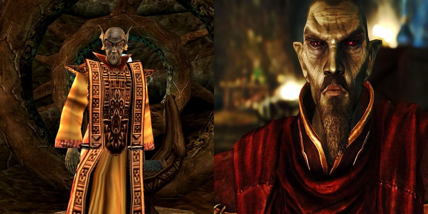 Neloth in Morrowind to the left and Neloth in Skyrim to the right.