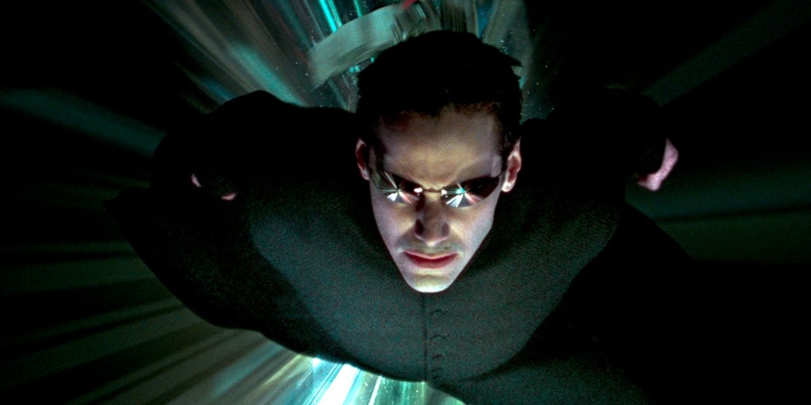 Neo flies through the Matrix in The Matrix Reloaded.