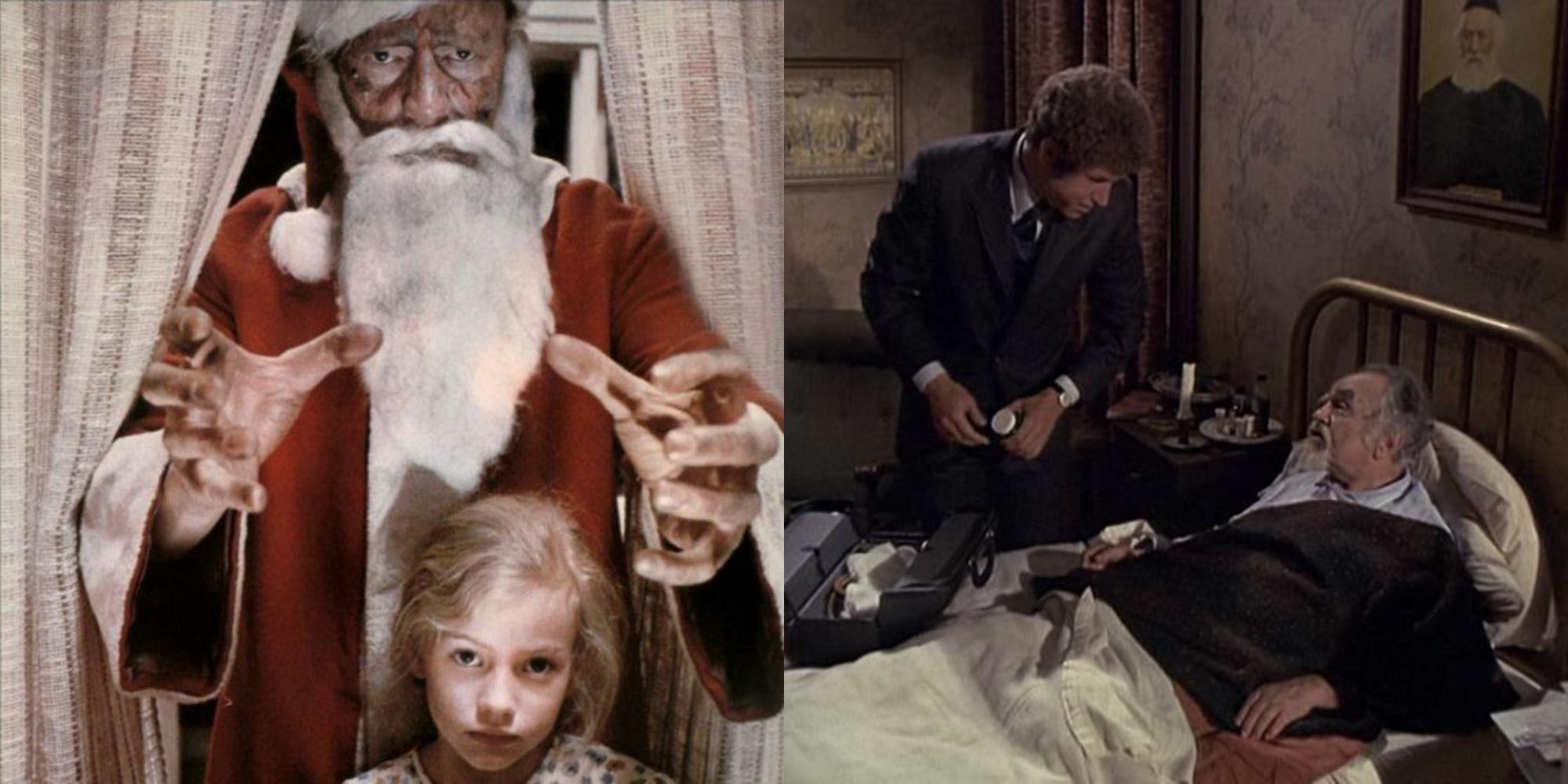 Split image showing scenes from Night Gallery and Tales from the Crypt's Christmas episodes