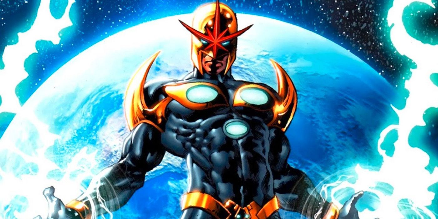 Nova with blue lightning around him in Marvel Comics
