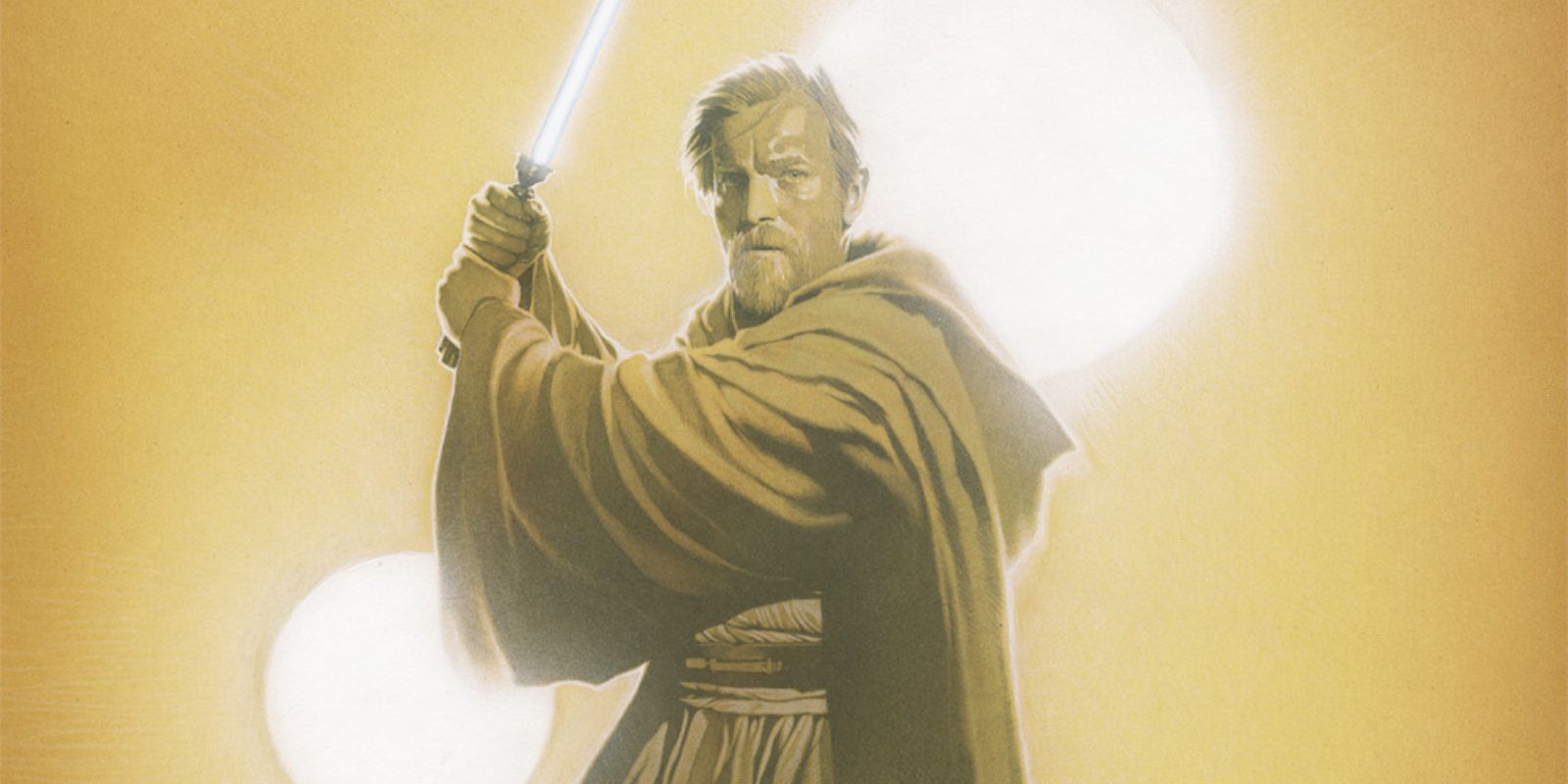 Obi-Wan holding a lightsaber in the desert