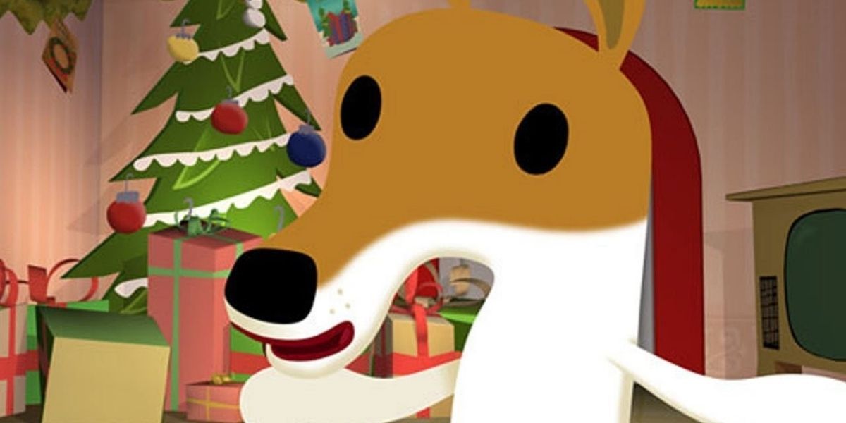 Olive taking a picture in front of a Christmas tree in Olive, The Other Reindeer (1999)