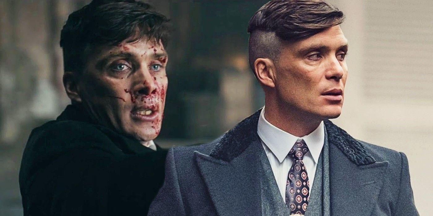Split image of Thomas Shelby from Peaky Blinders at two different points