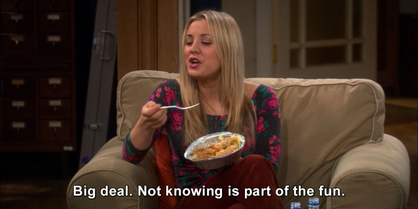 Penny talking about not knowing things while eating on TBBT